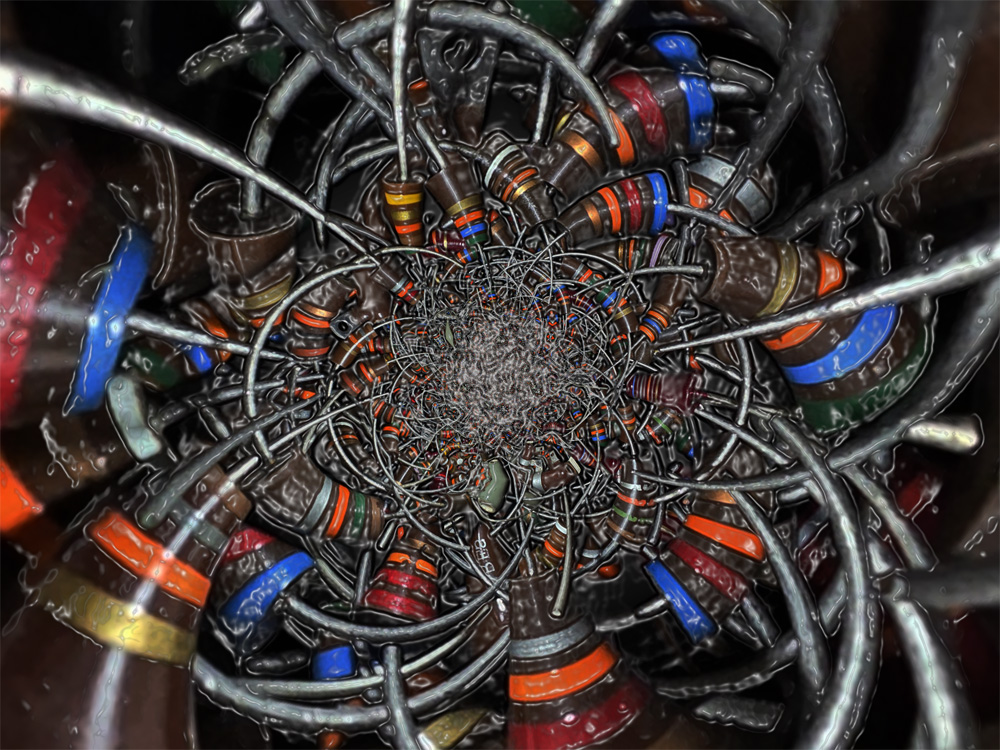 Abstract electronic artwork made from resistors and wires