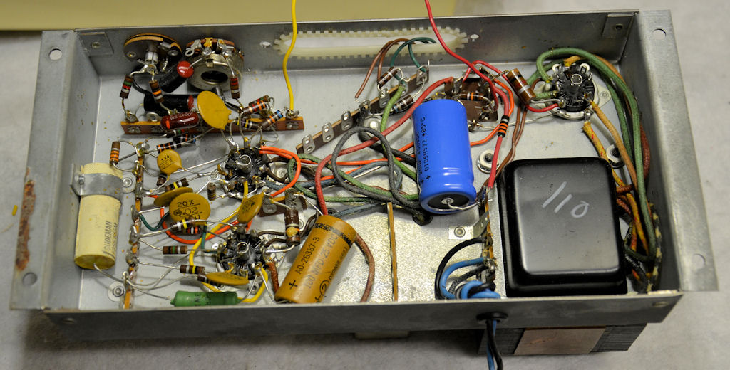 Inside the original amplifier chassis
